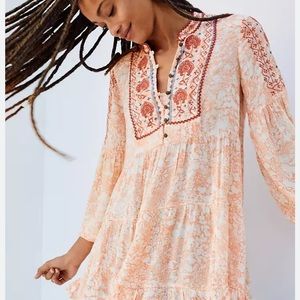 Anthropologie embroidered dress/tunic with flare and beautiful sleeves size larg